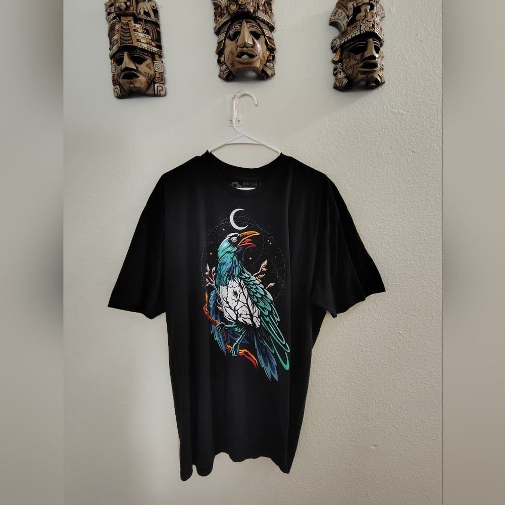 Black T-Shirt with Colorful Bird Design